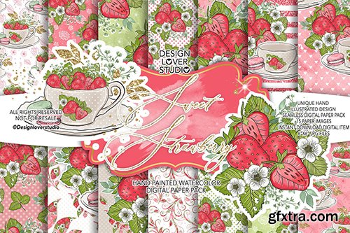 Sweet Strawberry digital paper pack