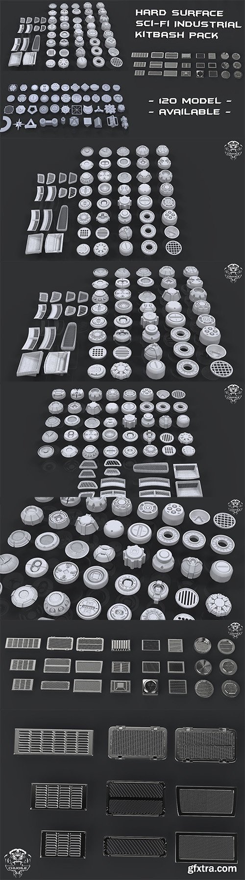 Cgtrader - Hard Surface Sci-Fi Industrial KitBash 3 PACK Low-poly 3D model