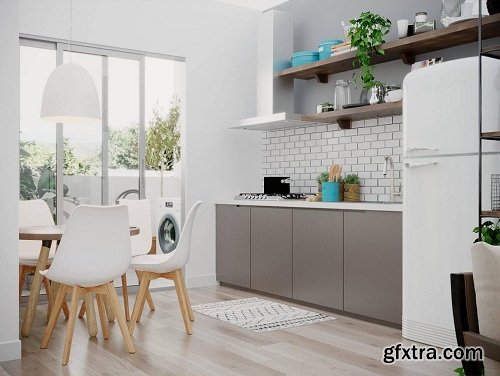 Living Room & Kitchen Room 16 Interior Scene