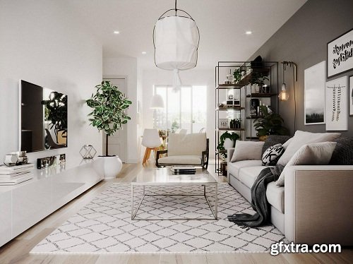 Living Room & Kitchen Room 16 Interior Scene