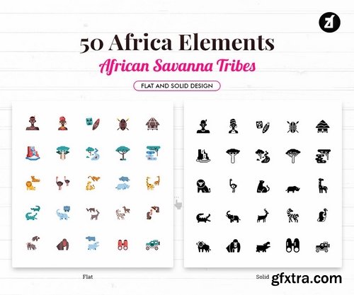 50 Africa elements in flat design