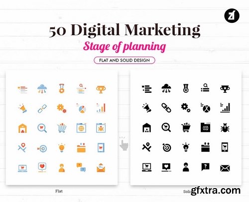 50 Digital Marketing elements in flat design