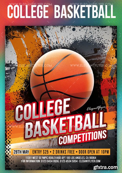 College Basketball Competitions V1 2019 PSD Flyer Template + Facebook Cover + Instagram Post