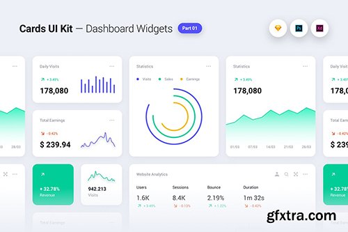 Cards UI Kit - Dashboard Widgets & Components Cards UI Kit - Dashboard Widgets & Components