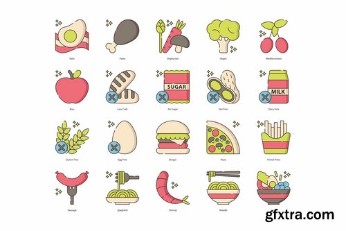 105 Food & Drinks Icons Hazel Series
