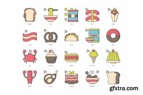 105 Food & Drinks Icons Hazel Series