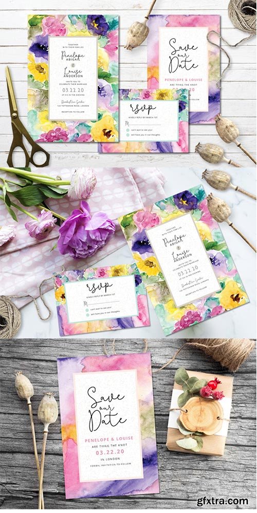 CreativeMarket - Abstract Floral Wedding Invitation 3616203