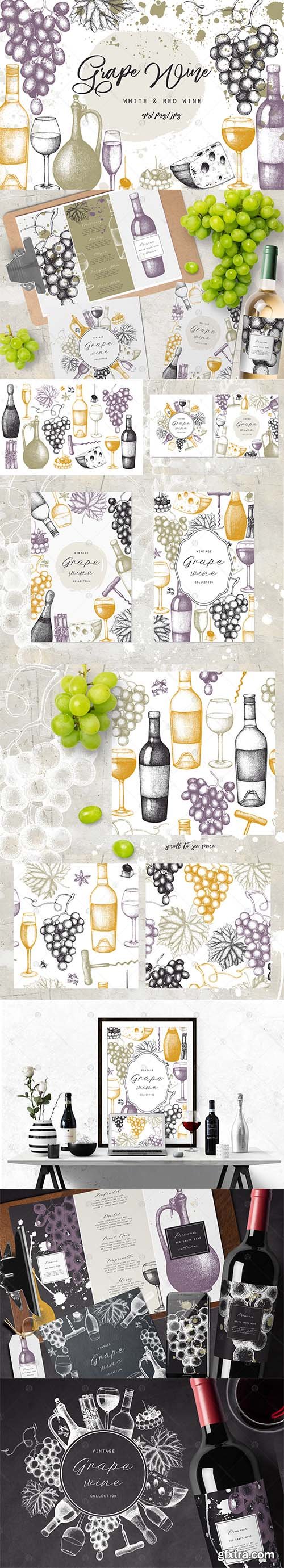 Red & White Wine Illustations Set