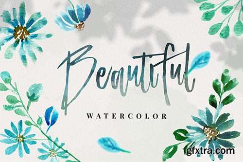 34 Blue Flowers Watercolor