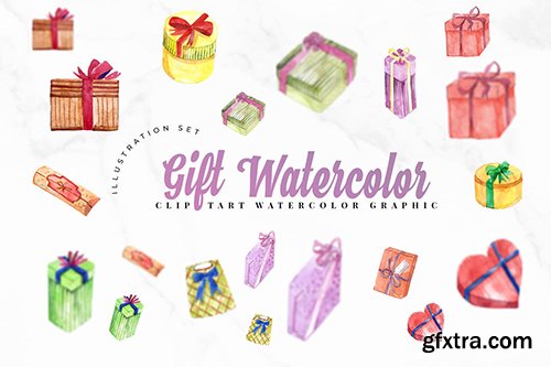 15 Watercolor Gift Birthday Set Illustration 15 Watercolor Gift Birthday Set Illustration