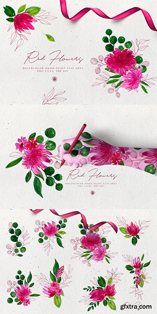 Red Watercolor Flowers Red Watercolor Flowers