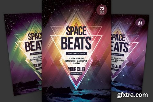 Easter Party Space Beats Magic Tree Techno Sound Flyers