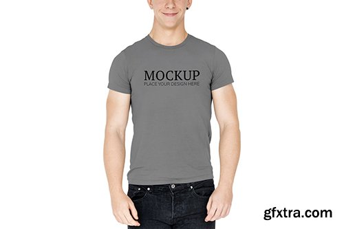 Young man in a plain gray t-shirt mockup Young man in a plain gray t-shirt mockup