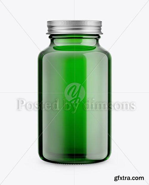 Green Glass Pills Bottle Mockup - Front View