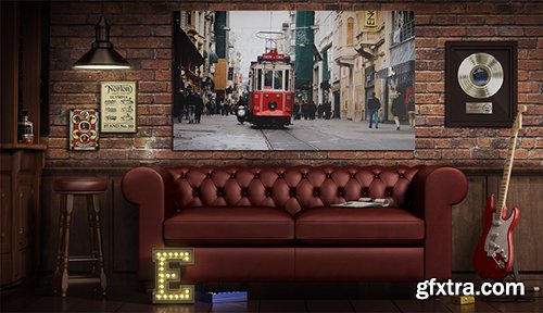 Posters in the Loft Bar Interior Mockup