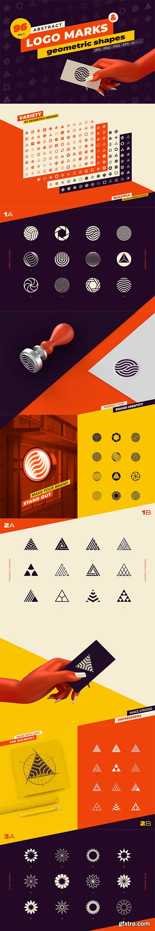 96 Abstract logo marks & geometric shapes collection
