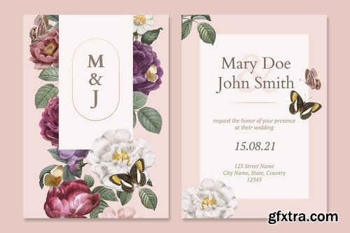 Floral wedding invitation card vectors set