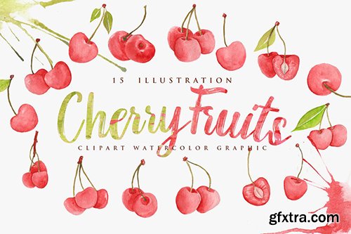 15 Watercolor Cherry Fruits Illustration 15 Watercolor Cherry Fruits Illustration