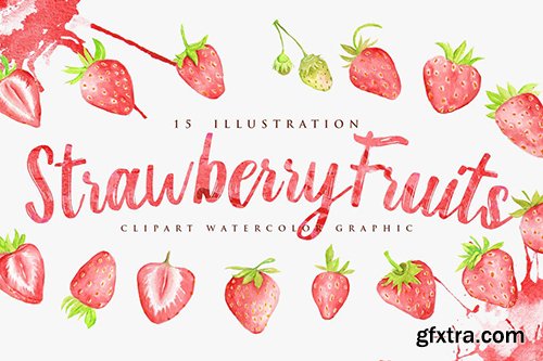 15 Watercolor Strawberry Fruits Illustration