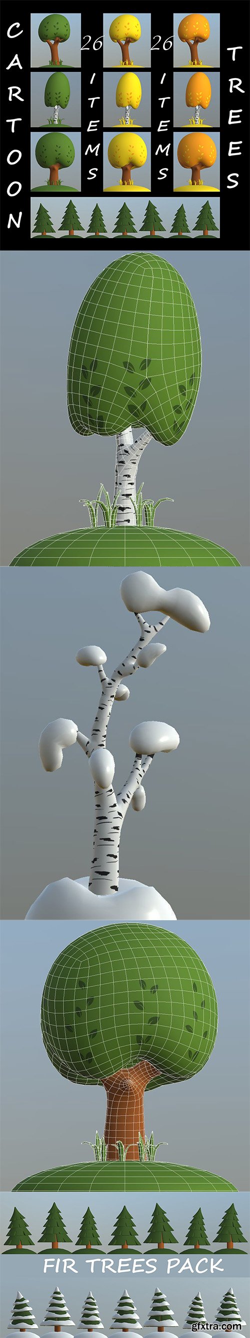 Cgtrader - Cartoon trees pack Low-poly 3D model
