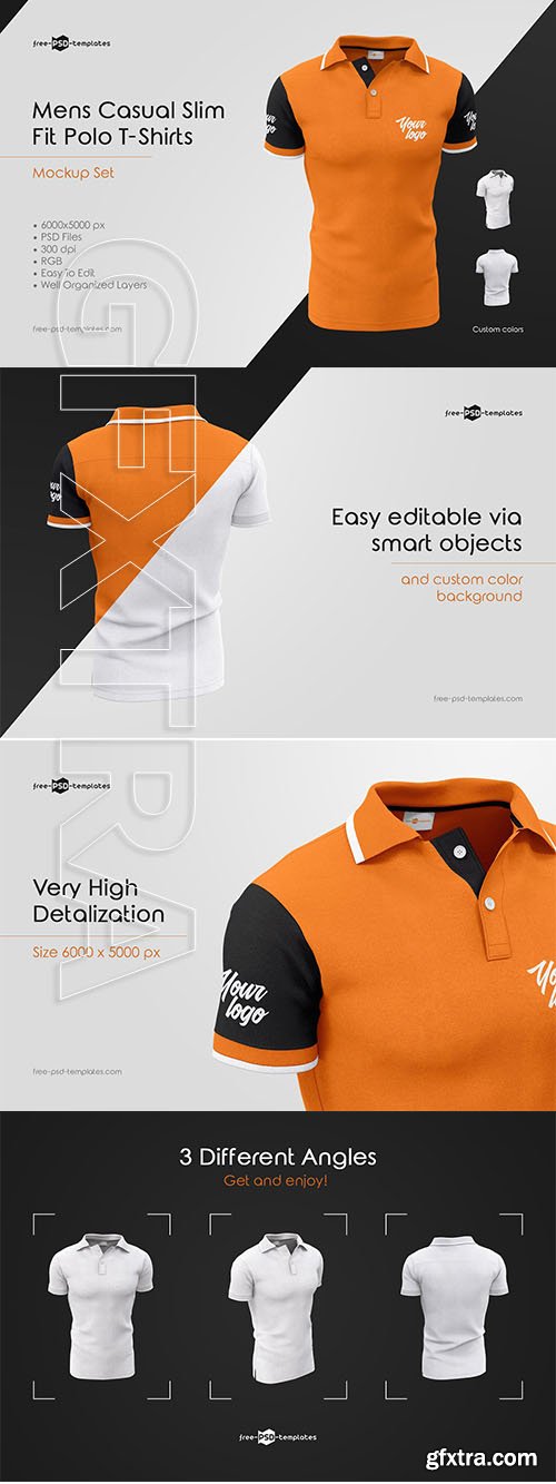 CreativeMarket - Mens Casual Polo T-Shirts MockUp Set 3597388