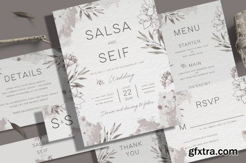 Monochrome Foliage Wedding Invitation