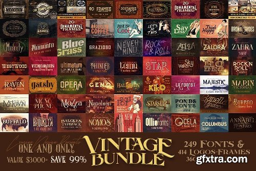 CreativeMarket Vintage Bundle 249 Fonts &amp; 414 Logos 3264710
