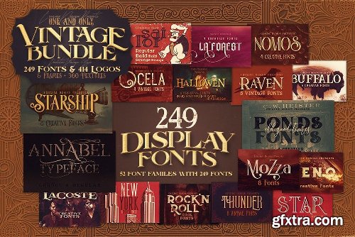 CreativeMarket Vintage Bundle 249 Fonts &amp; 414 Logos 3264710