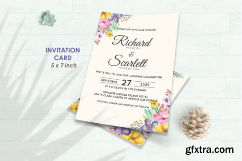 Wedding Invitation Set #1 Hand Painted Watercolor Floral Flower Style