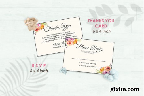 Wedding Invitation Set #5 Hand Painted Watercolor Floral Flower Style