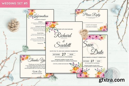 Wedding Invitation Set #5 Hand Painted Watercolor Floral Flower Style