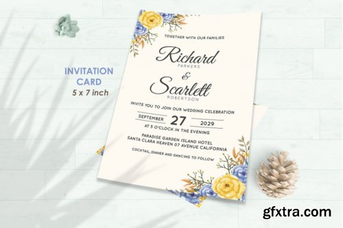 Wedding Invitation Set #6 Hand Painted Watercolor Floral Flower Style