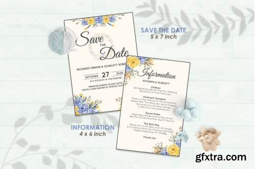 Wedding Invitation Set #6 Hand Painted Watercolor Floral Flower Style