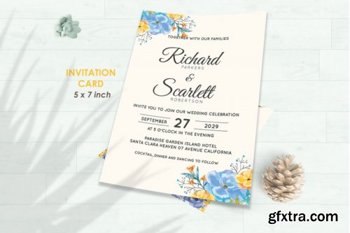 Wedding Invitation Set #7 Hand Painted Watercolor Floral Flower Style