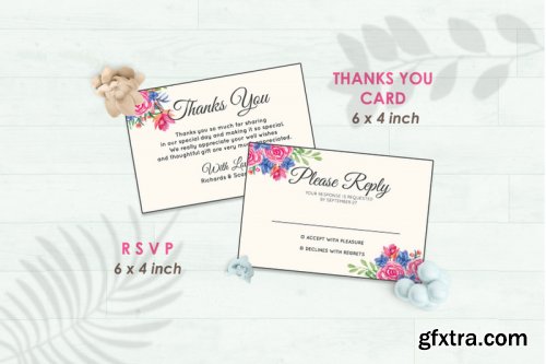 Wedding Invitation Set #8 Hand Painted Watercolor Floral Flower Style