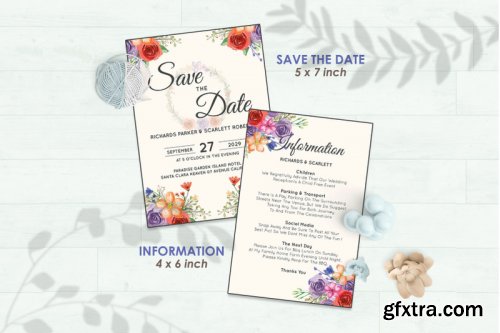 Wedding Invitation Set #10 Hand Painted Watercolor Floral Flower Style
