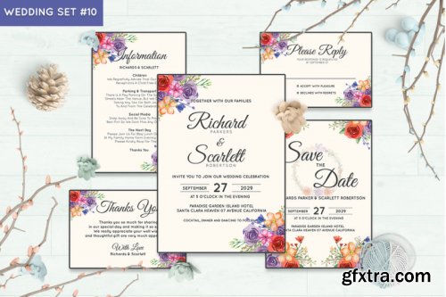 Wedding Invitation Set #10 Hand Painted Watercolor Floral Flower Style