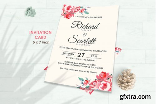 Wedding Invitation Set #11 Hand Painted Watercolor Floral Flower Style