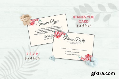 Wedding Invitation Set #11 Hand Painted Watercolor Floral Flower Style