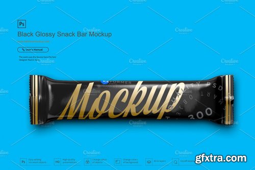 CreativeMarket - Black Glossy Snack Bar Mockup 3651153
