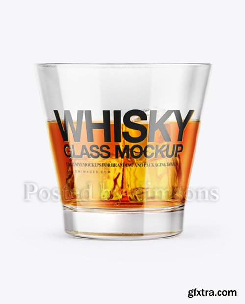 Whisky Glass w/ Ice Cubes Mockup 41621