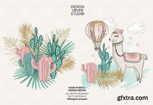 Sweet Lamas design and digital paper pack