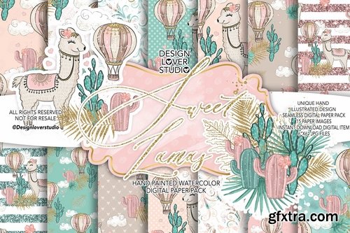 Sweet Lamas design and digital paper pack