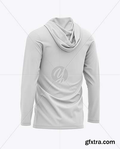 Men's Hooded Long Sleeve T-shirt Mockup - Back Half-Side View » GFxtra