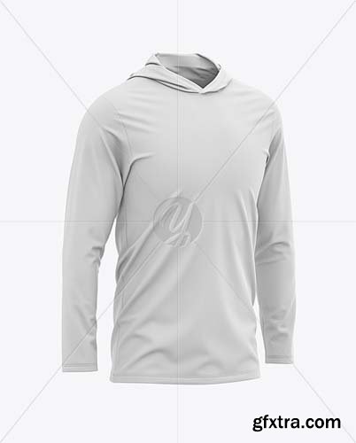 Men's Hooded Long Sleeve T-shirt Mockup - Front Half-Side View » GFxtra