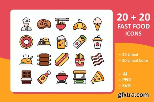 Fast Food Icons ( Line + Colored Line )