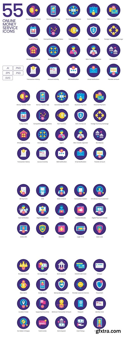 55 Online Money Service Icons | Orchid Series