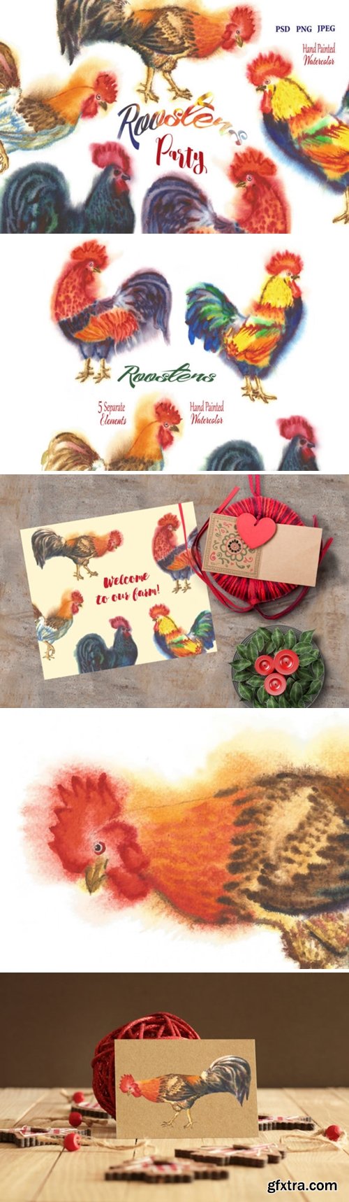 CM - Watercolor Roosters 1064698
