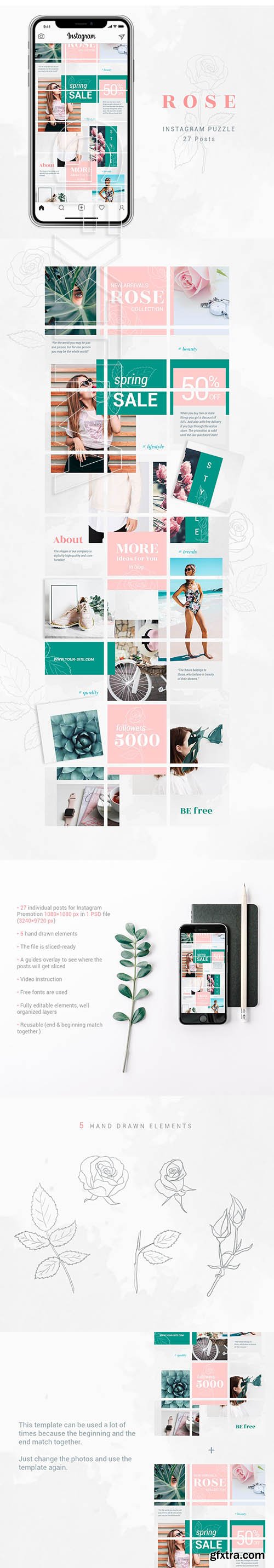 Instagram PUZZLE Template - Rose 3606679