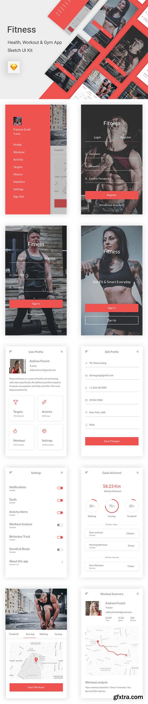 Fitness - Health, Workout & Gym UI Kit for Sketch Fitness - Health, Workout & Gym UI Kit for Sketch
